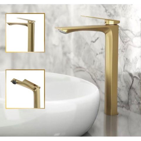 Torneira de Banheiro Atenas Quente e Frio Ouro Escovado Alta Goldenx