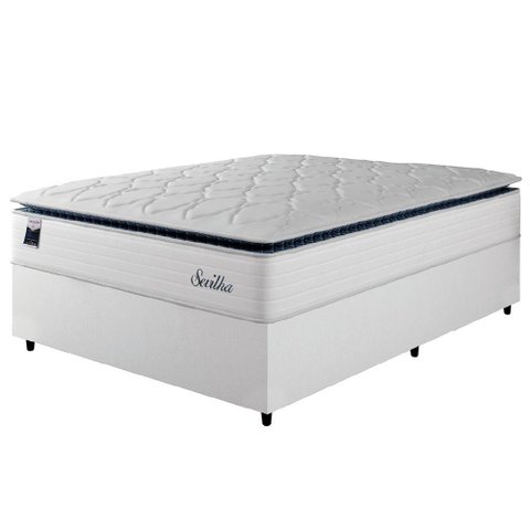 Cama Box Casal Colchão Molas Ensacadas com Pillow Sevilha 138x188x71cm Branco/cinza Hellen