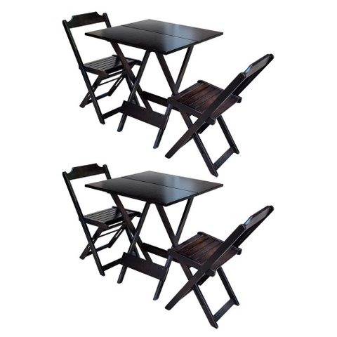 Kit 2 Conjuntos Mesa Dobrável 2 Cadeiras de Madeira 70x70 Ideal para Bar e Restaurante - Tabaco
