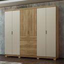 Ver imagem 1 de Guarda Roupa Casal Dubai Ouro 6 Portas de Bater 4 Gavetas MDF Nature-Fendi Vila Rica 260cm