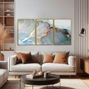 Ver imagem 1 de Quadro Decorativo Abstrato Azul com Dourado Kit 3 Quadros