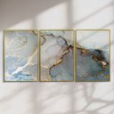 Ver imagem 2 de Quadro Decorativo Abstrato Azul com Dourado Kit 3 Quadros