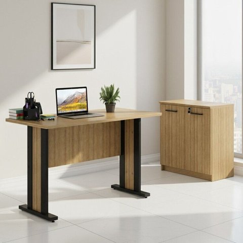 Conjunto Escritório 2 Peças 1 Balcão com 2 Portas e Chave e 1 Mesa de 117cm Espresso Móveis
