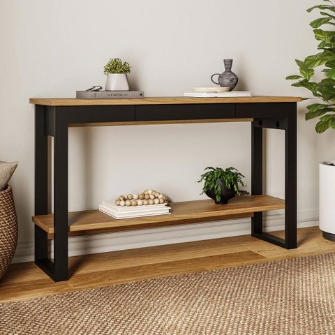 Aparador Sala Industrial 135cm com 1 Gaveta 100% MDF Dalla Costa Cor:Freijó com Preto Fosco