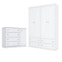 Ver imagem 1 de Cômoda e Guarda Roupa Infantil Americano 4 Portas Branco Hp - Henn
