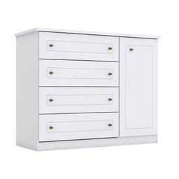 Cômoda e Guarda Roupa Infantil Americano 4 Portas Branco Hp - Henn - 4