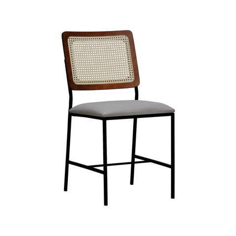 Cadeira Lyon Metal Encosto Anatômico Telinha Natural Assento Estofado - Preto/Amêndoa Linho Bege