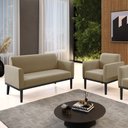 Ver imagem 3 de Conjunto Poltrona e Namoradeira Decorativa Isabella Pés Fixo em Madeira Preto Suede Nude G19 - Gran 