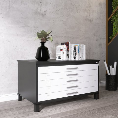 Mapoteca Mont 5 Gavetas 71,3cm x 120,4cm Aço Preto/Branco
