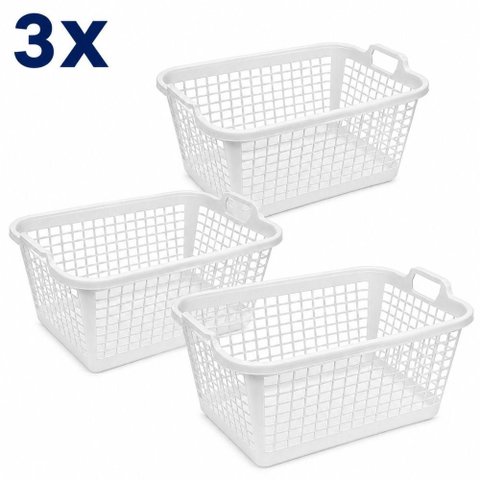 Kit 3 Cesto Organizador Banheiro Armario Multiuso Branco Cestinha 14 Litros Grande Fruteira Alca Coz
