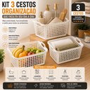 Ver imagem 2 de Kit 3 Cesto Organizador Banheiro Armario Multiuso Branco Cestinha 14 Litros Grande Fruteira Alca Coz