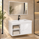 Ver imagem 7 de Kit Banheiro MDF 0,63m com Cuba e Espelheira Branco Rajado Brilho Rainha Dos Gabinetes:Branco/Branco