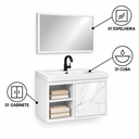 Ver imagem 2 de Kit Banheiro MDF 0,63m com Cuba e Espelheira Branco Rajado Brilho Rainha Dos Gabinetes:Branco/Branco