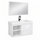 Ver imagem 5 de Kit Banheiro MDF 0,63m com Cuba e Espelheira Branco Rajado Brilho Rainha Dos Gabinetes:Branco/Branco