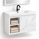 Ver imagem 3 de Kit Banheiro MDF 0,63m com Cuba e Espelheira Branco Rajado Brilho Rainha Dos Gabinetes:Branco/Branco