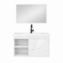 Ver imagem 1 de Kit Banheiro MDF 0,63m com Cuba e Espelheira Branco Rajado Brilho Rainha Dos Gabinetes:Branco/Branco