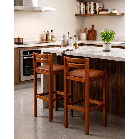 Kit 2 Banqueta Madeira com Courino Marrom para Bistro 98cm