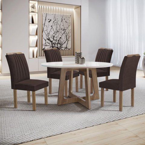 Conjunto Mesa Arizona 120cm com 4 Cadeiras Arizona Tampo Redondo Plus com Vidro