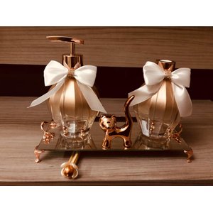 Kit Lavabo Rose Gold Difusor Varetas Saboneteira Bandeja