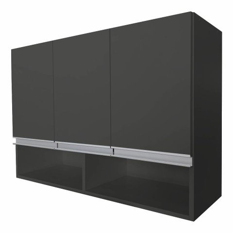 Armário Aéreo Multiuso 3 Portas com Nicho P/cozinha 100% Mdf Cor:cinza