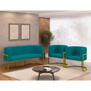 Ver imagem 2 de Kit 2 Poltronas + Sofá 2 Lugares para Recepção – Balaqui Cor:azul Turquesa
