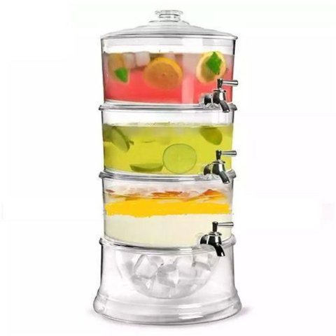 Suqueira Tripla Dispenser 3 em 1 Grande 10,5 Litros Acrilica Multiuso Empilhavel Independente Kit