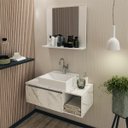 Ver imagem 1 de Kit Lavabo Suspenso com Cuba e Espelho Branco Mármore Branco Tecno Mobili