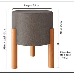 Puff Redondo Luxo Decorativo Charme com Pés de madeira Linho Cinza - 5