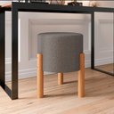 Ver imagem 1 de Puff Redondo Luxo Decorativo Charme com Pés de madeira Linho Cinza