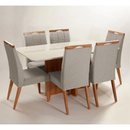 Mesa de jantar + 6 cadeiras Paris Tampo Atenas 180 cm cinza - 1
