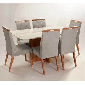 Mesa de jantar + 6 cadeiras Paris Tampo Atenas 180 cm cinza