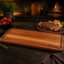 Ver imagem 7 de Tabua Teca Extra Grande para Churrasco Madeira Nobre Lisa Bandeja de Servir Cortar Carne Gourmet Pro