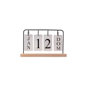 Calendário de Mesa Decorativo Permanente Base de Madeira Aramado Preto