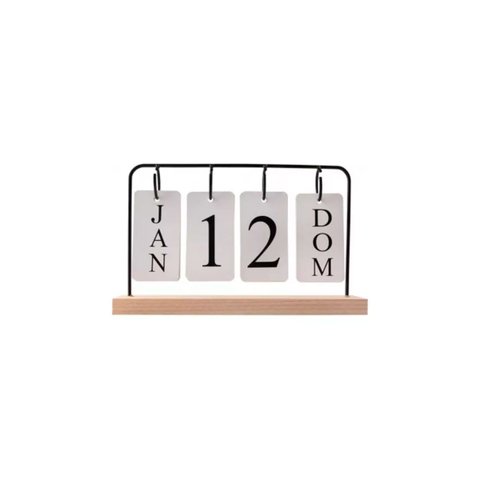 Calendário de Mesa Decorativo Permanente Base de Madeira Aramado Preto