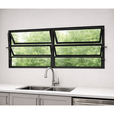 Vitro Basculante 2 Seções 60x200 Alumínio Preto Vidro Liso