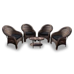 Conjunto de Poltronas Fibra Sintética Tóquio - 4 Poltronas + 1 Mesa Centro - Tecido Duna Preto