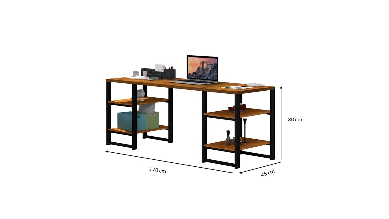 MESA PARA COMPUTADOR 4 PRATELEIRAS HOME RUSTIC PRETO/CANELA - 3