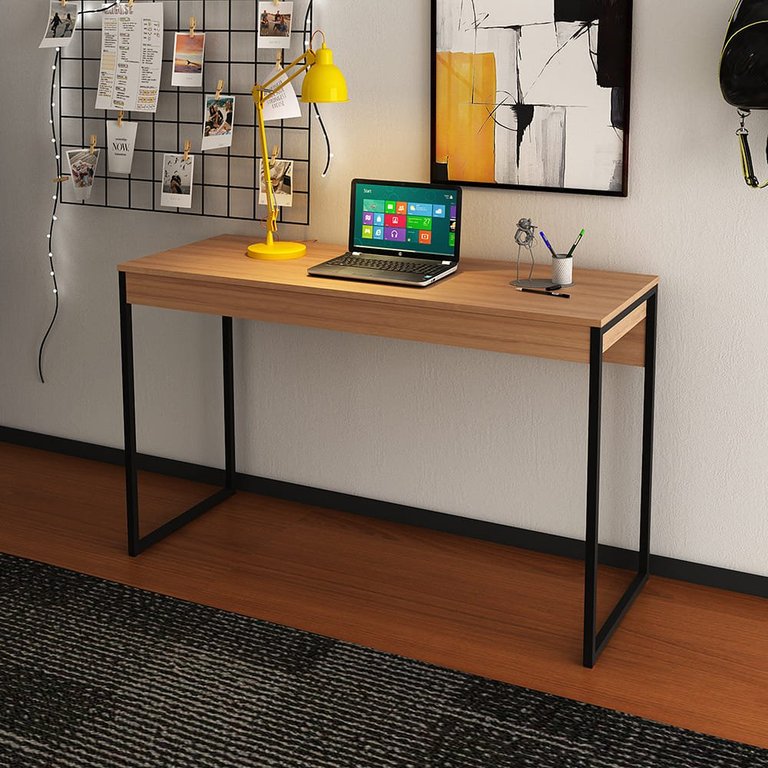 Mesa para Escritório Estilo Industrial 1,20m Me4160 Tecno Mobili - Amêndoa/preto