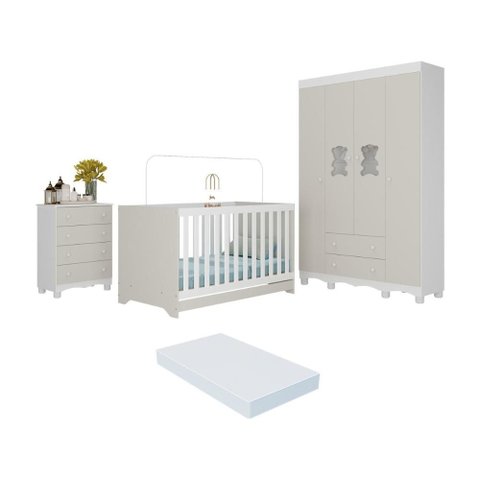 Quarto de Bebê Completo C/berço Americano 3 em 1 Colchão Ternura Multimóveis Mp4667 Branco/off