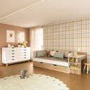 Ver imagem 1 de Quarto Infantil Cama de Solteiro 3 em 1 e Cômoda 10 Gavetas em MDF Premium Helena e Alice Branco/Louro Freijó Grann