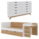 Ver imagem 2 de Quarto Infantil Cama de Solteiro 3 em 1 e Cômoda 10 Gavetas em MDF Premium Helena e Alice Branco/Louro Freijó Grann
