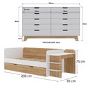 Ver imagem 3 de Quarto Infantil Cama de Solteiro 3 em 1 e Cômoda 10 Gavetas em MDF Premium Helena e Alice Branco/Louro Freijó Grann
