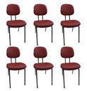 Ver imagem 1 de Kit 6 Cadeiras de Escritório Secretaria Fixa Pé Palito Tecido JSerrano Vermelho Com Preto para Recep