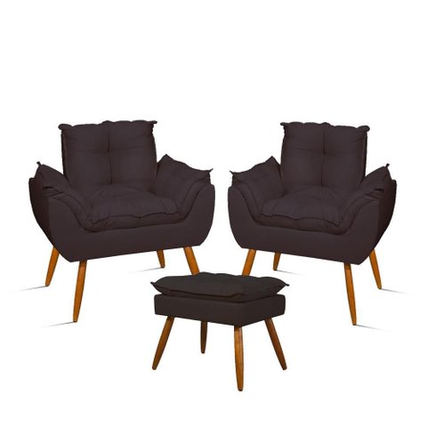 Kit Luxo 02 Poltronas Amamentação Suede + 1 Puff Pés Palito Cor:cinza