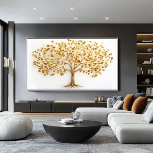 Quadro Arvore da Riqueza: Moldura Canaleta Branca/ 100x50