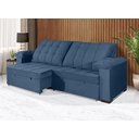 Ver imagem 1 de Sofá Retrátil e Reclinável 2,90m Canadá Estilo Estofados - Suede Veludo Cor "azul"
