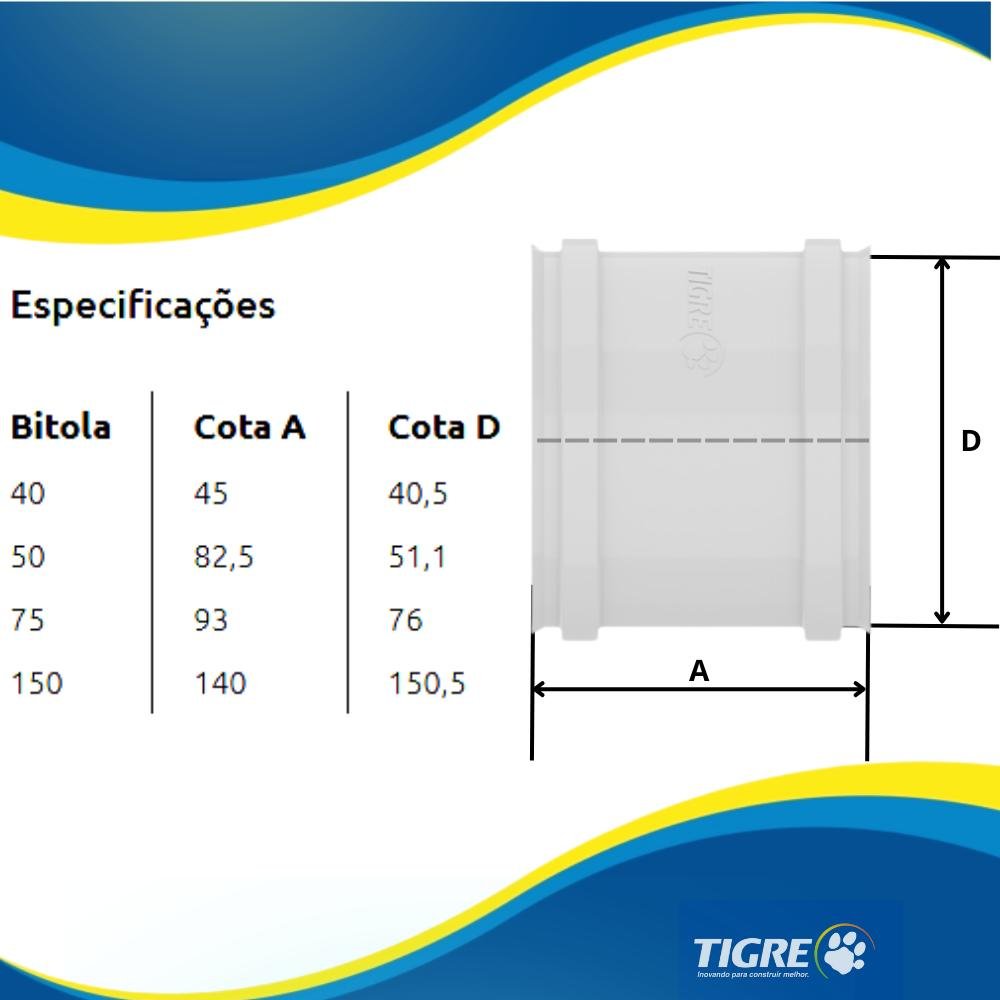 Luva de Correr Pvc Branca sem Aneis para Tubos e Encanamentos Água Esgoto de 6" Polegada 150mm - 4