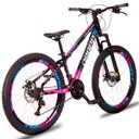 Ver imagem 1 de Bicicleta Aro 26 Dropp X Freeride 21 Marchas Aros Jumpmax DH Freio a Disco:Preto/Rosa-Azul