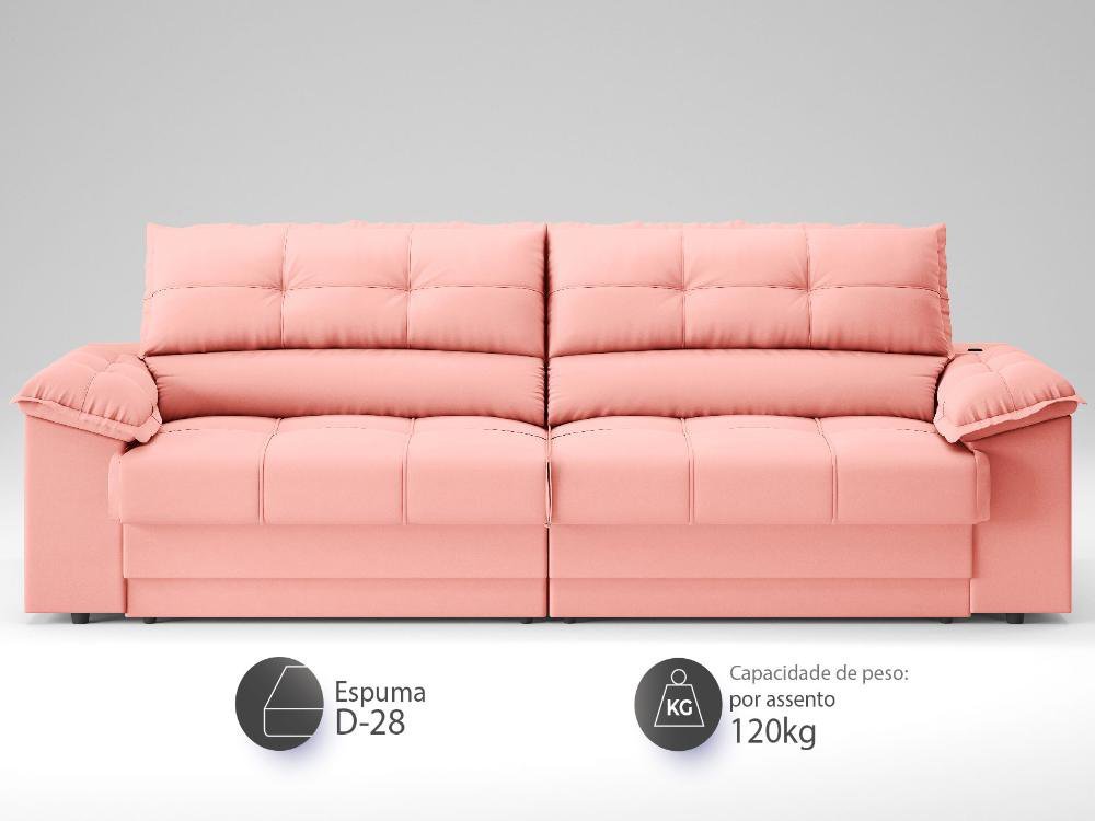 Sofá com Carregador Usb e Molas no Assento Retrátil Reclinável Mimo 2,00m Velosuede Rose - Netsofas	 - 3