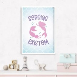 Quadro Decorativo Sereias Existem 24x18cm - com Vidro:moldura Branca - 2